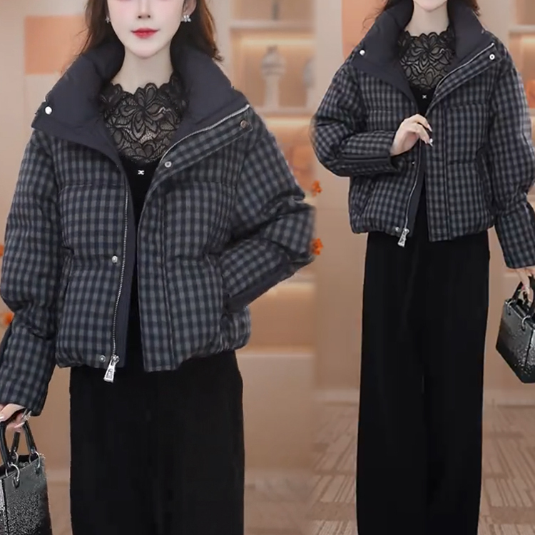 时尚格子羽绒棉服外套女