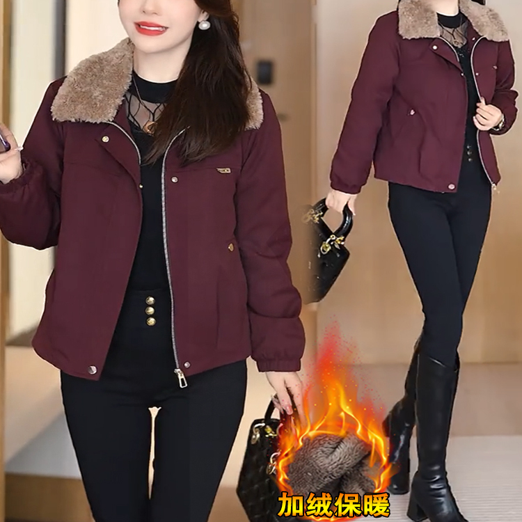 皮毛领牛仔短款外套女