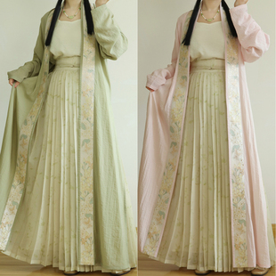 摸鱼儿宋制对襟开衫妆花眉子长褙子花瓣吊带春夏日常通勤汉服