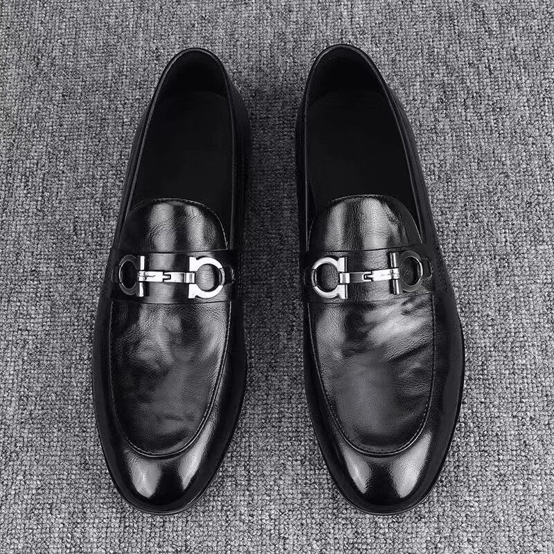 真皮商务休闲皮鞋男款2025夏季舒适一脚蹬豆豆鞋潮流马衔扣乐福鞋