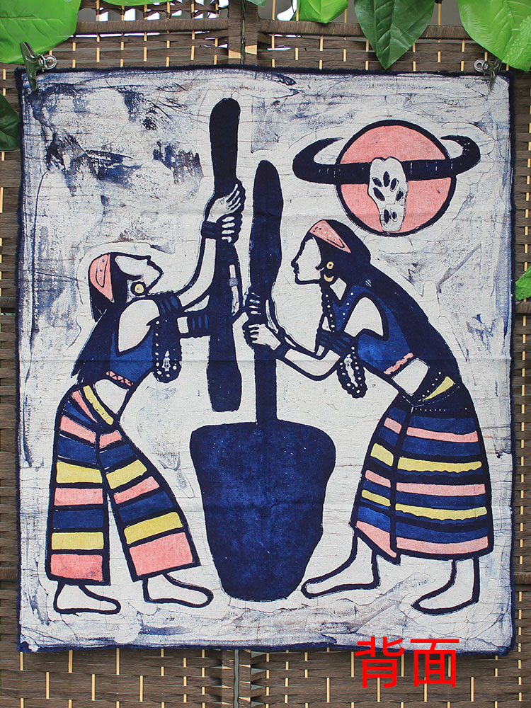 销中号蜡染画佤族舂米歌云南民族特色布挂画餐厅酒吧装饰棉布背库
