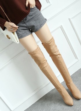 灰色杏色女鞋高跟过膝长靴弹力瘦靴尖头小码女靴大码靴子女 ASCP