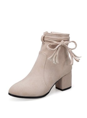 缺码处理 特价 大码靴子灰色靴子粗跟高跟短靴大码女靴 41码 XYJ