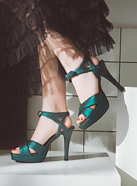 新款蓝色绿色银色夜店性感超高跟特大码凉鞋 40-46 小码 30 mfy
