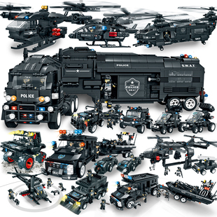 沃马特警战队装甲车指挥车警察男孩拼装积木儿童益智拼插玩具10岁