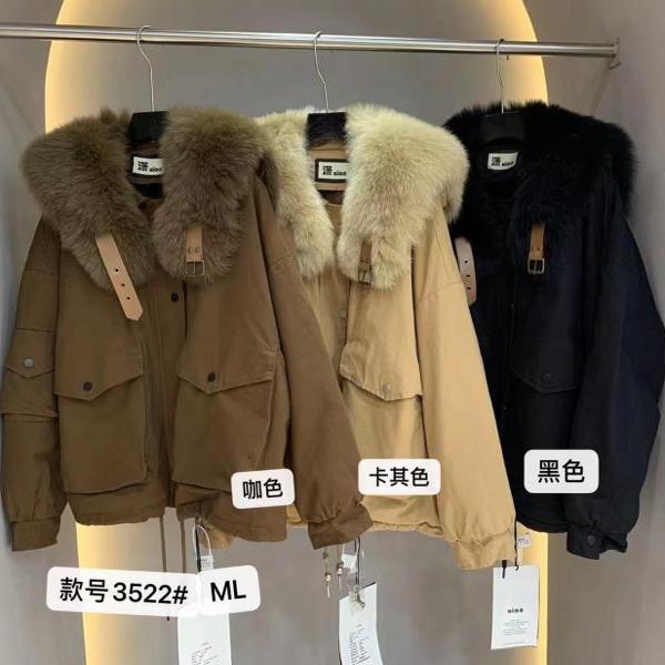 短款狐狸毛领加厚工装棉衣外套