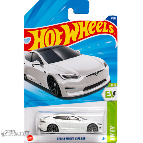 2025E-9号 特斯拉MODEL S PLAID 白色 风火轮火辣小跑车hotwheels