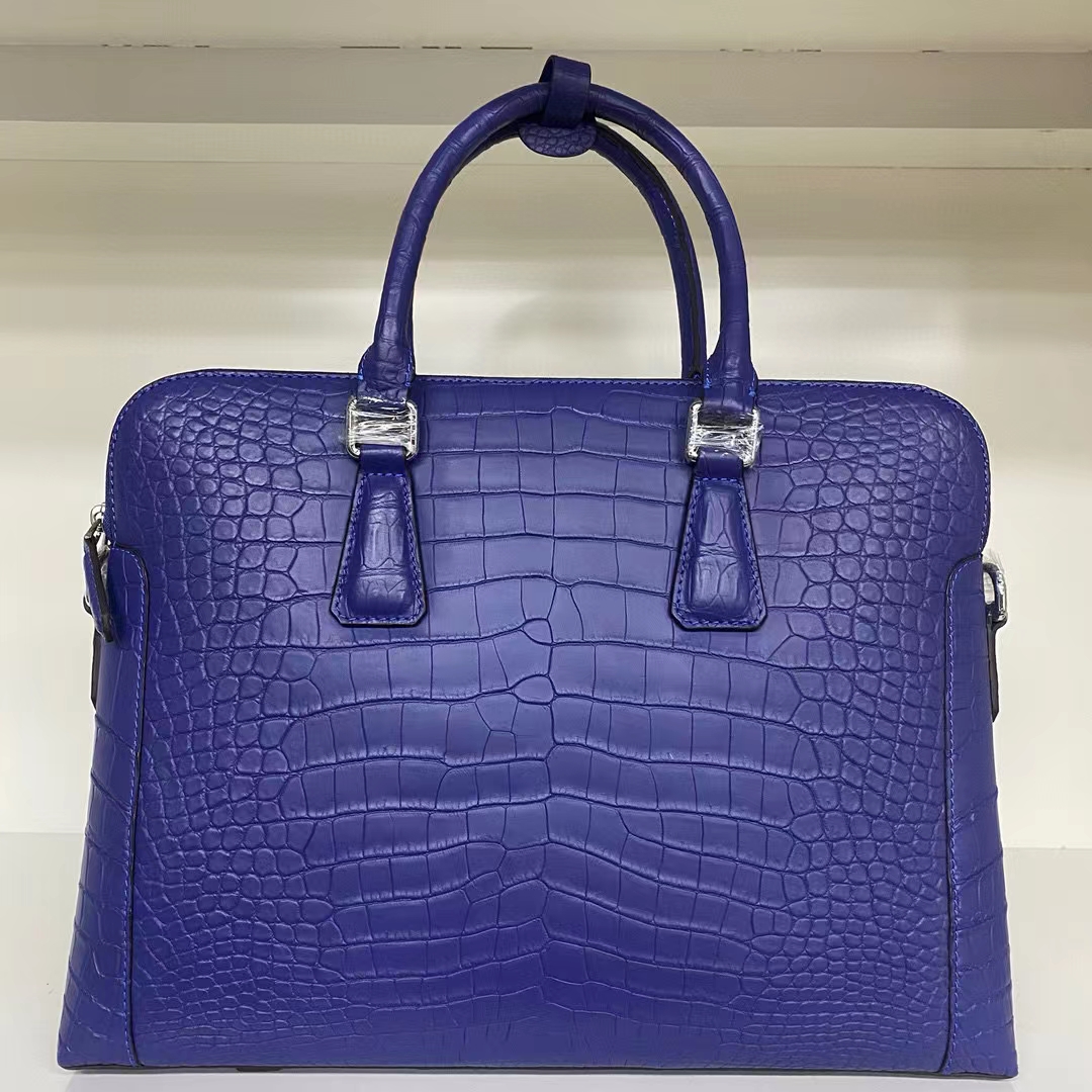 奢华鳄鱼皮男包横款欧美休闲纯色方形新款商务男士单肩斜挎手提包