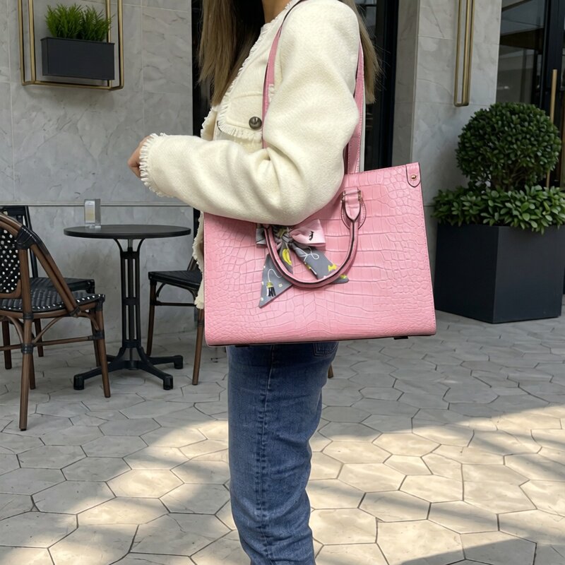 奢华鳄鱼皮女包横款欧美休闲纯色方形真皮大容量单肩斜挎手提大包