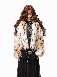 山猫纹斑点环保仿狐狸毛皮草外套女复古辣妹开衫毛毛大衣