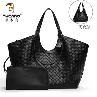 啄木鸟女包2026新款 包包女编织包变形托特包大容量高级感腋下软皮
