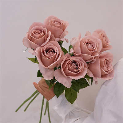 追忆仿真徽光复古咖啡色单头保湿手感珍妮玫瑰样板间陈列拍摄道具