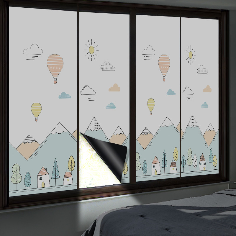 卧室落地窗贴全遮光玻璃贴纸防走光推拉移门贴膜卡通漫画窗户贴纸