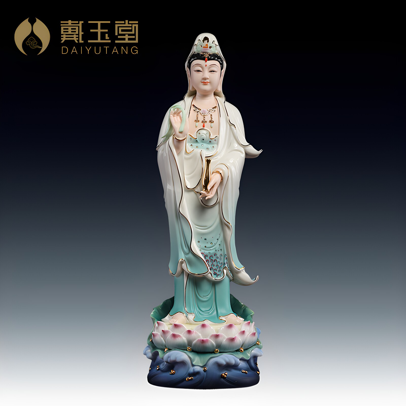 戴玉堂站像观音菩萨佛像供奉家用立莲花家里南海立像观世音菩萨像