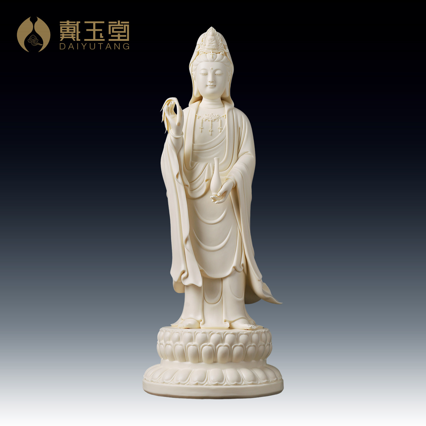 戴玉堂陶瓷《立莲观音》德化白瓷家用供奉观世音菩萨佛像立像摆件