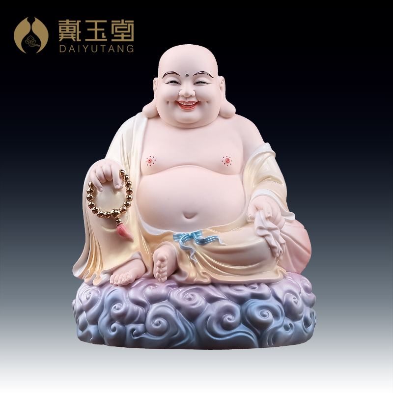 戴玉堂陶瓷佛摆件《10″祥云弥勒珍珠彩》大肚笑佛家用供奉佛像
