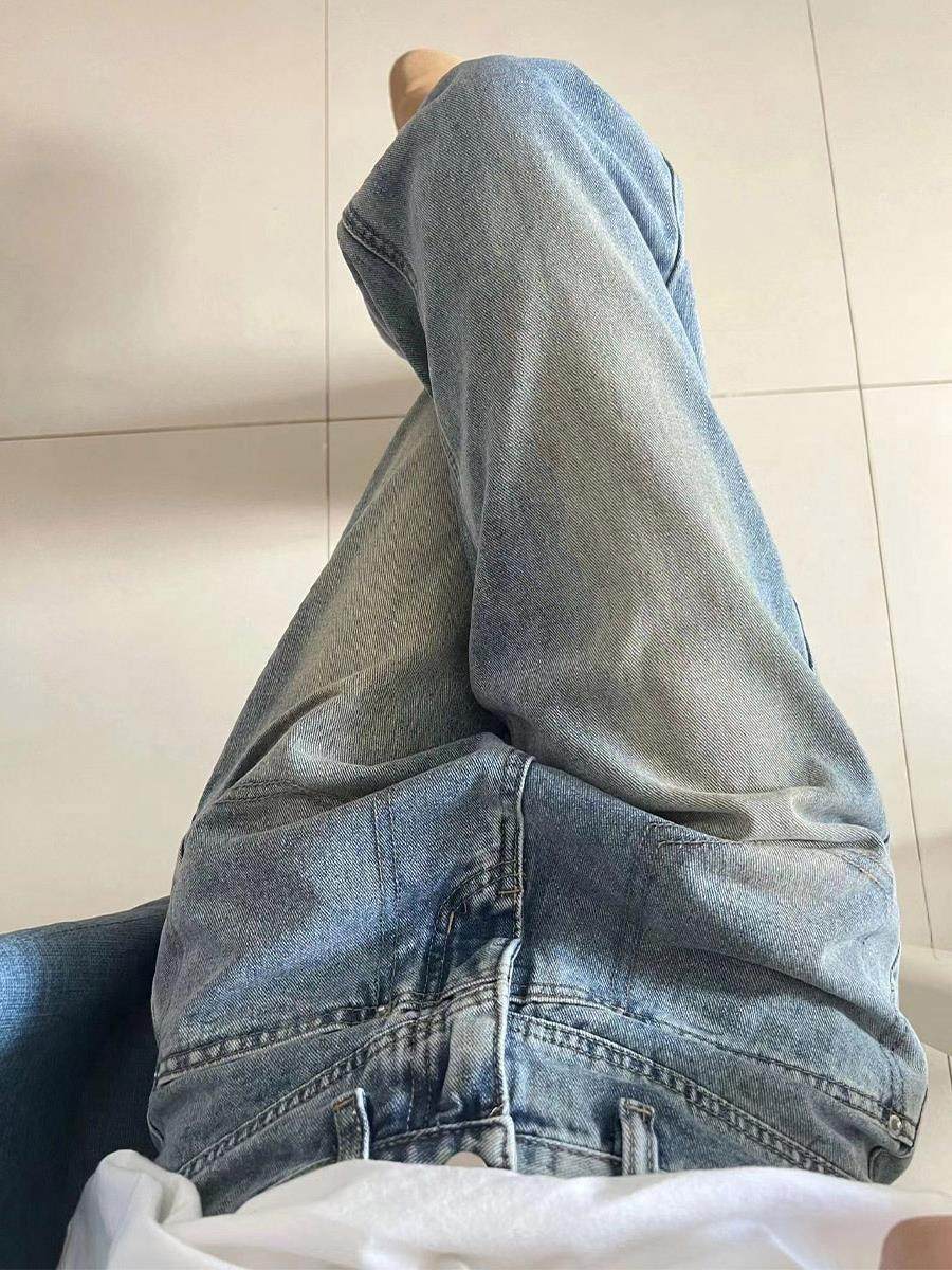 美式覆古蓝色直筒牛仔裤女春秋高腰显瘦宽松水洗做旧阔腿拖地裤子,女装/女士精品,卫裤,淘宝优惠券,粉丝福利购,淘宝优惠卷