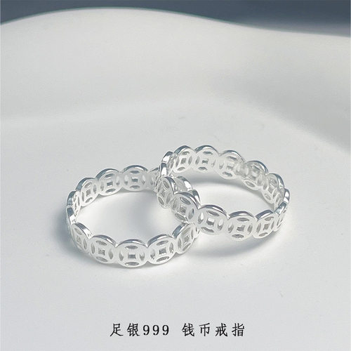 足银戒指女款S999纯银食指戒送礼