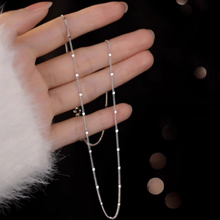 足银9999锁骨项链女纯银叠戴混搭满天星无吊坠送生日礼物代写贺卡