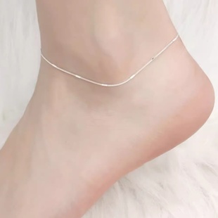 足银女盒仔脚链999纯银简约小众足链2026新款 刻字送女友代写贺卡