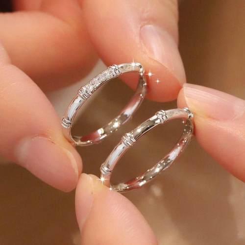 听雷S999足男女银情侣戒指