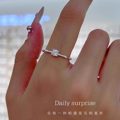 S990纯银竹节开口戒指女素圈食指
