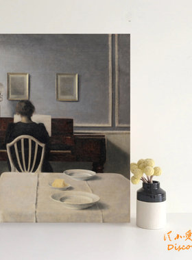 钢琴前的女人Hammershoi 北欧风墙面装饰画客厅玄关挂画无框画竖