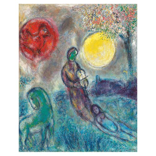 夏加尔装饰画田园牧歌Chagall法式浪漫抽象画玄关走廊竖款挂画