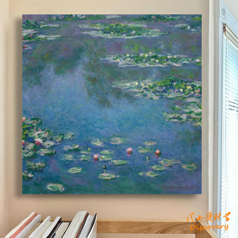 Monet夏睡莲 现代简约印象派风景挂画客厅餐厅玄关装饰无框画方形