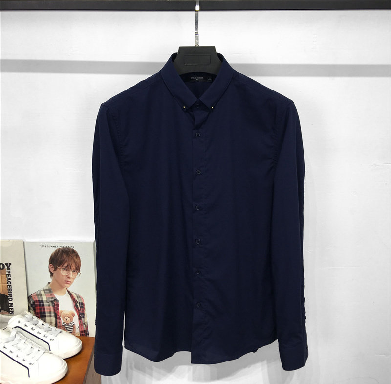 韩版修身翻领藏青色休闲衬衣新品