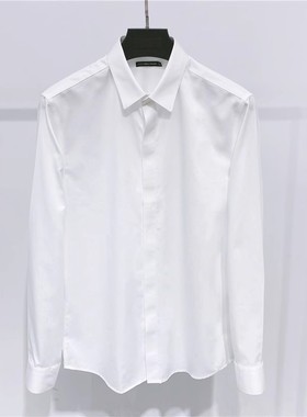 牛货！24春秋季款纯棉修身抗皱小方领纯白色长袖衬衫男防皱白衬衣