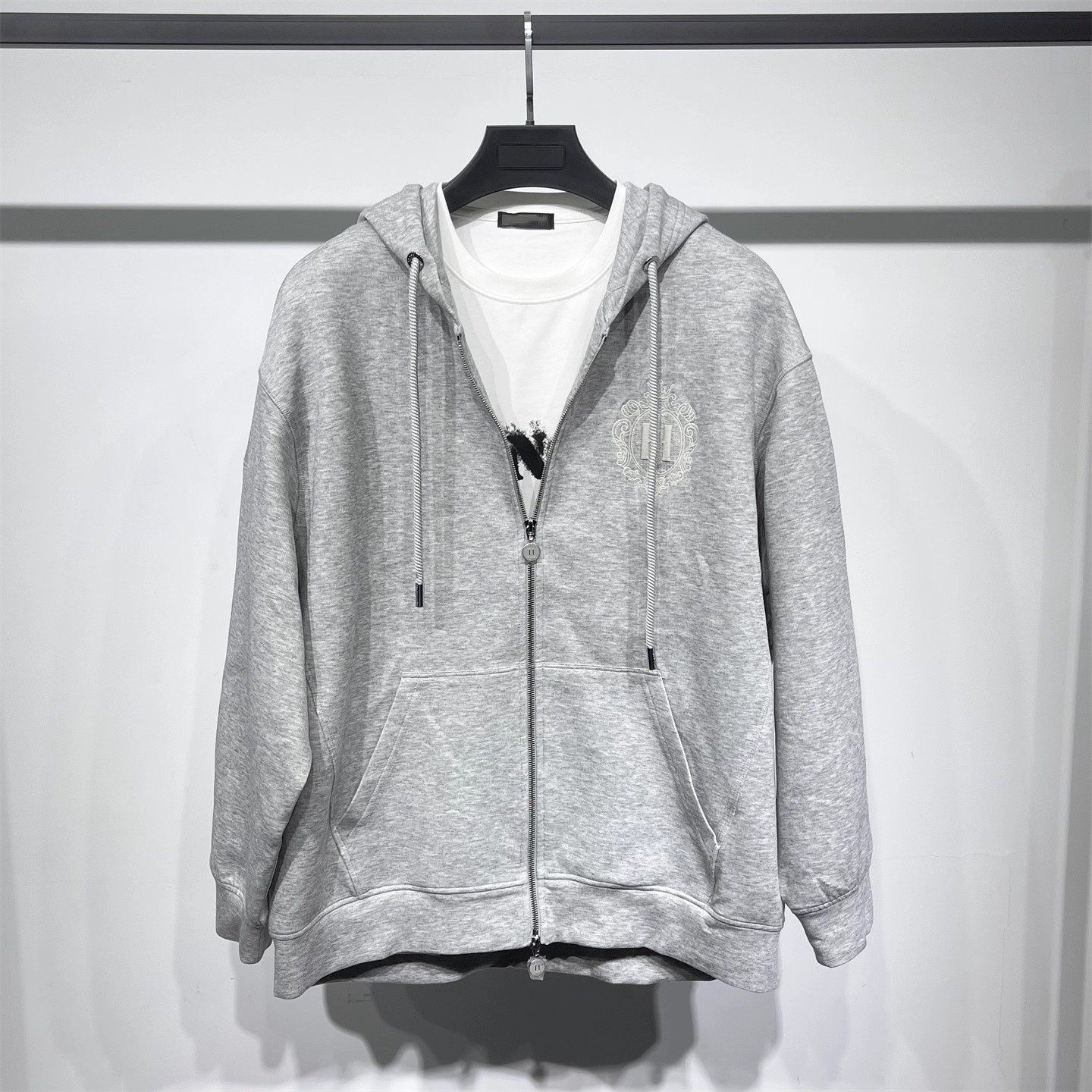 男装高端系列秋季宽松阔版连帽双拉链卫衣弹力双面天丝空气层外套