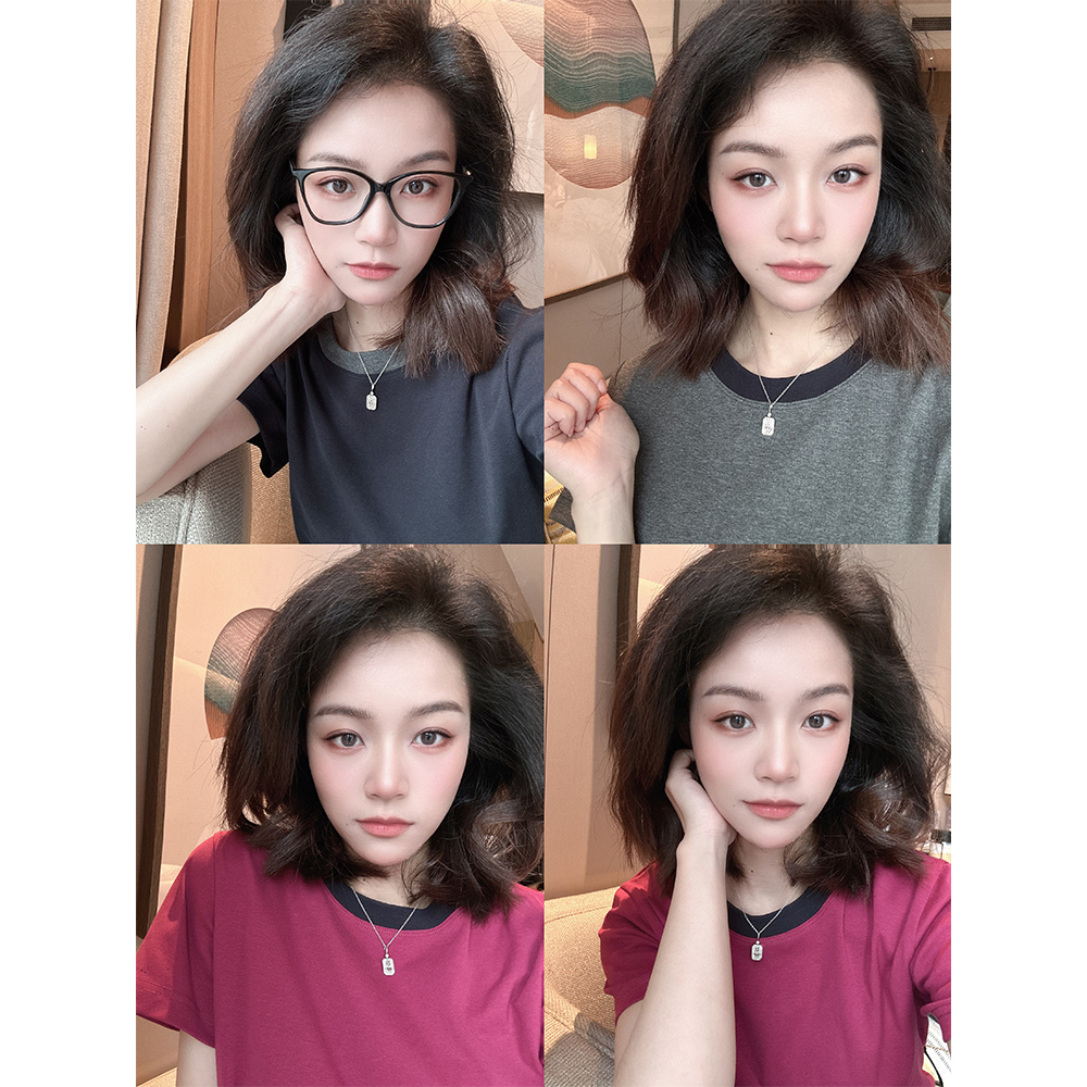 【Hello 小琼】舒适拼接圆领打底简约设计感修身T恤