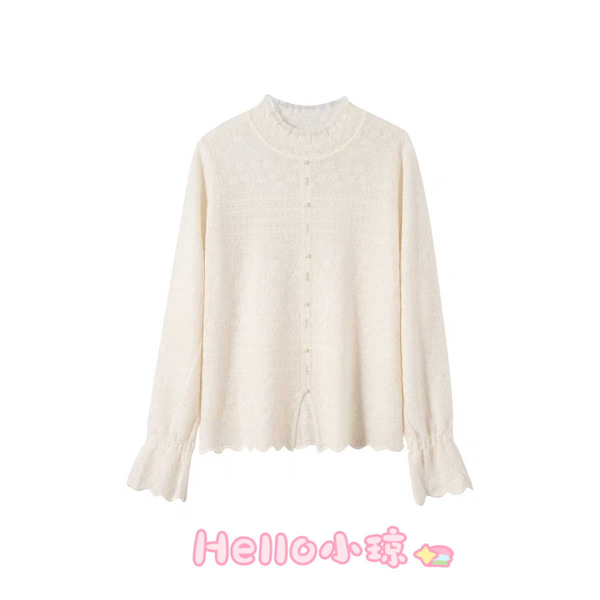 【Hello 小琼】法式蕾丝木耳边半高领打底衫
