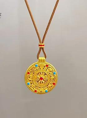 福运镂空沙金项链金刚杵女韦雪八宝吊坠罗盘珐琅彩同款吉祥毛衣链
