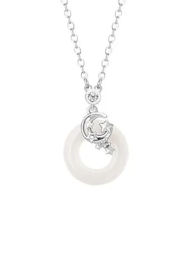 项链吊坠新中式锆石国潮纯银月亮女锁骨链925平安扣星星ins风玉髓