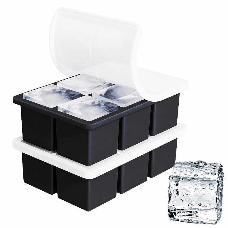 硅胶方形冰块模具商用酒吧威士忌冻大冰块制冰盒带盖速冻自制冰格