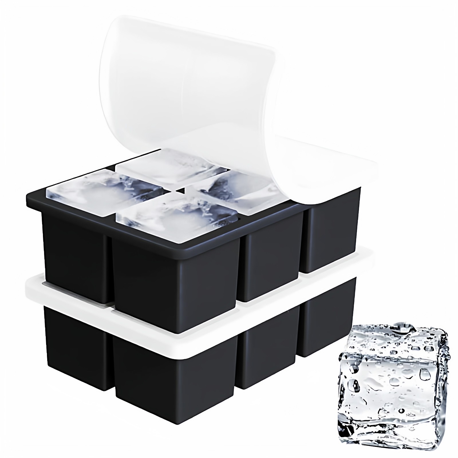 硅胶方形冰块模具商用酒吧威士忌冻大冰块制冰盒带盖速冻自制冰格