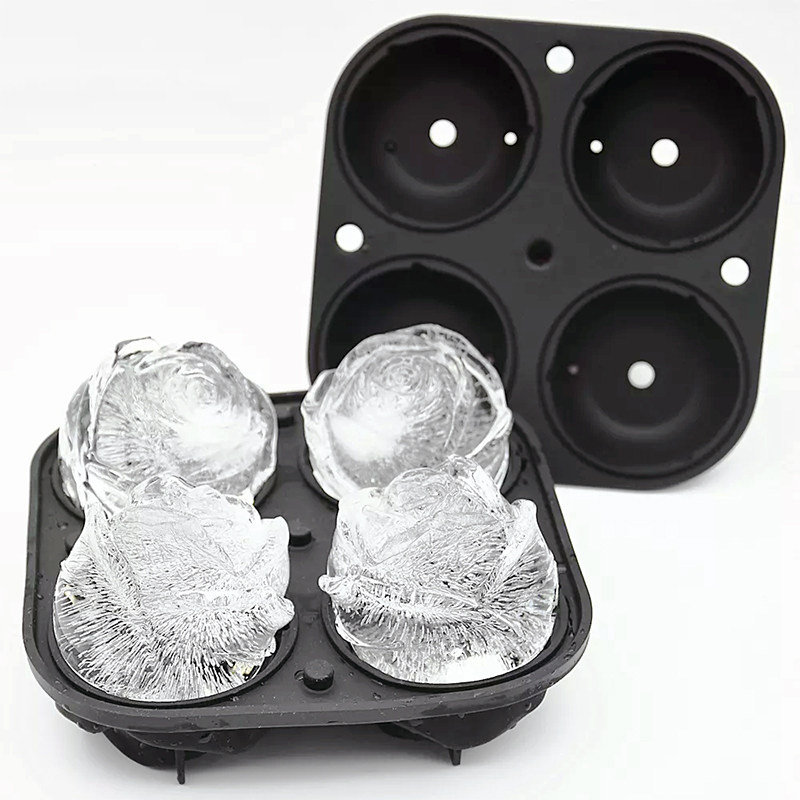 玫瑰花冰块模具酒吧威士忌商用硅胶冰格带漏斗制冰盒冻大冰球模型