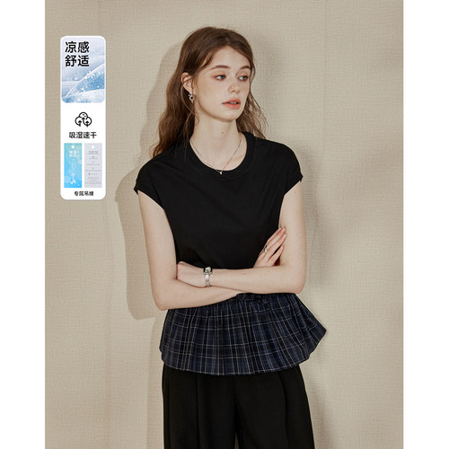 库恩玛维正品甜美拼接T恤女夏季