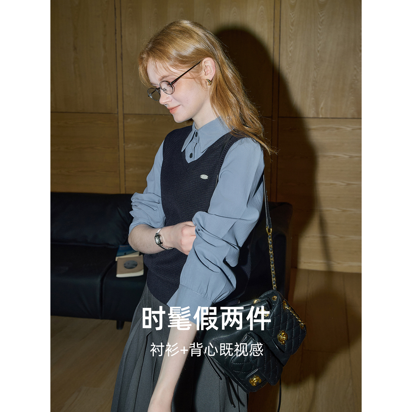 库恩玛维韩系假两件针织衫女早秋