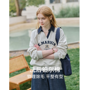 韩版 V字翻领卫衣女2026年春新款 百搭上衣 fit基础款 库恩玛维clean