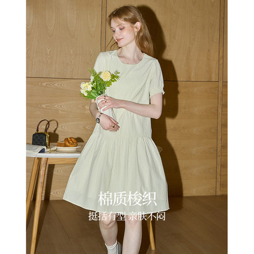 甜美少女风短袖连衣裙A字衬衫裙