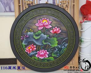 包邮 饰艺术品客厅木雕挂画荷花彩色浮雕收藏送礼 云南丽江装