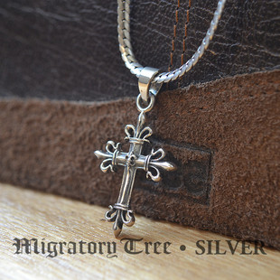 泰国原产 925纯银鳶尾十字架吊坠复古朋克男女泰银童军花项链挂坠