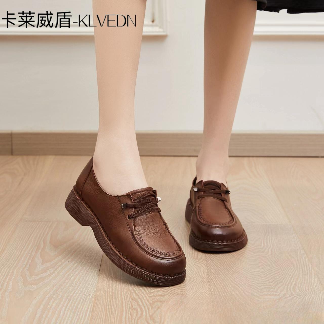 klvedn/卡莱威盾春款牛皮加厚牛筋底一脚套复古懒人鞋女鞋9205011