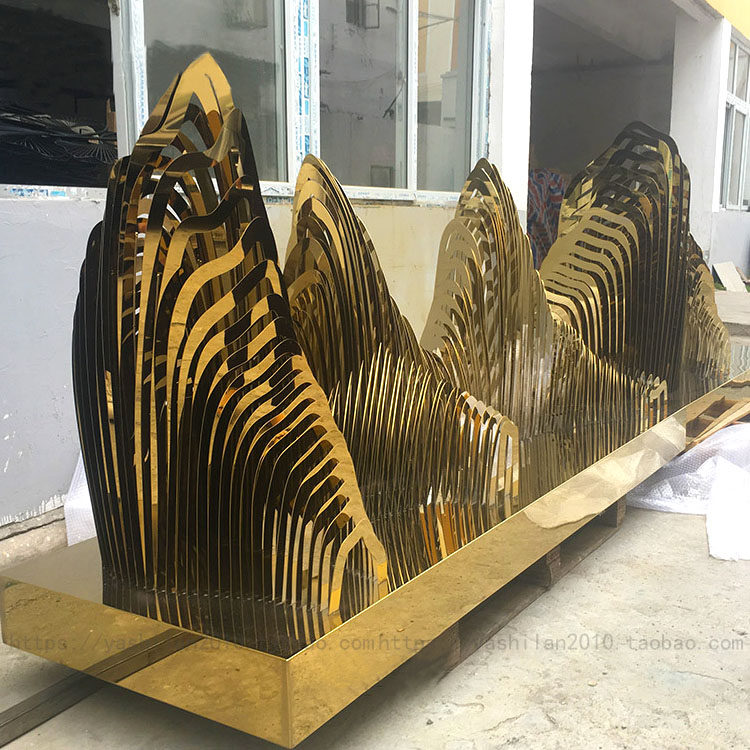 不锈钢钛金属假山小品配饰水景水池装置艺术软装酒店别墅餐厅雕塑