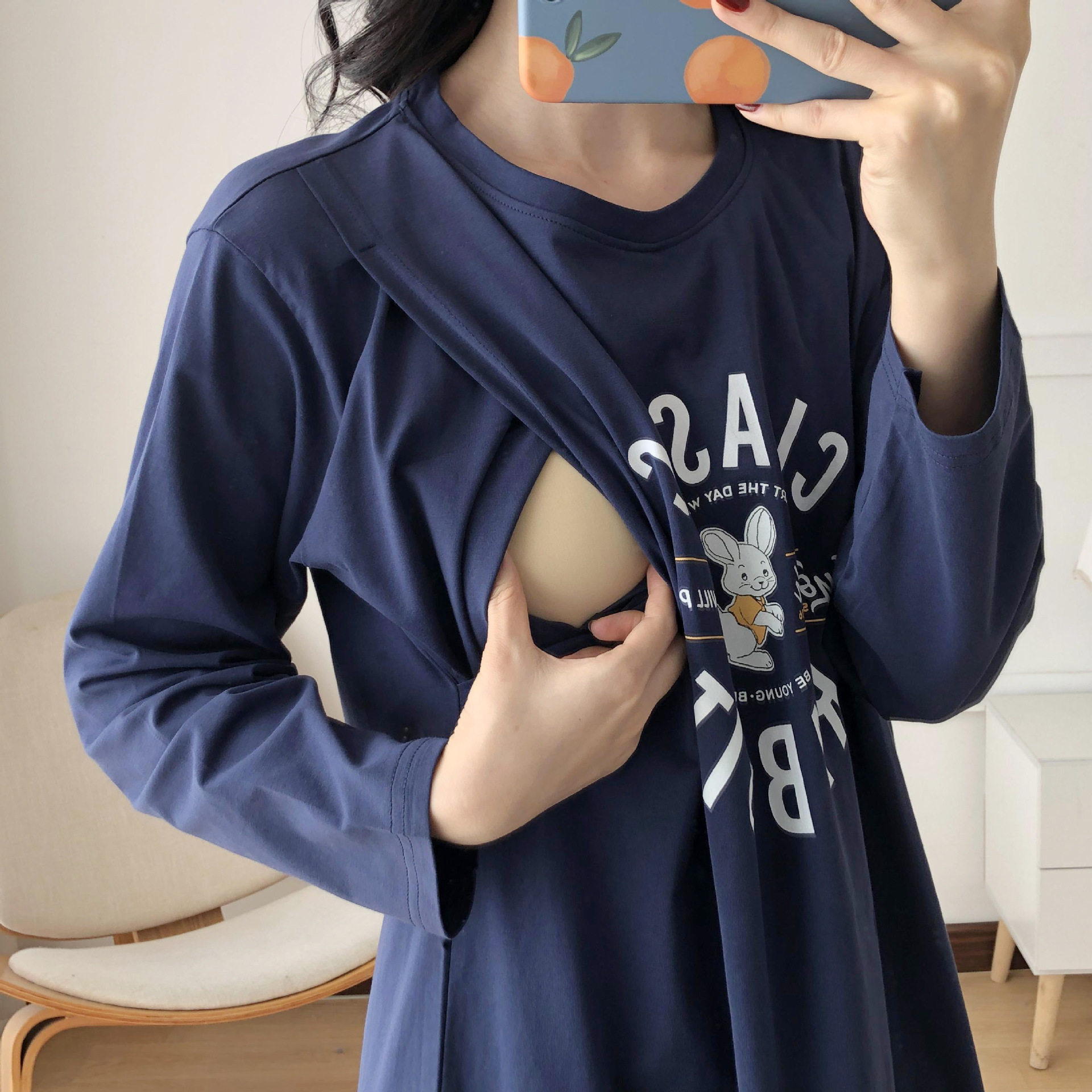 孕妇连衣长裙春秋产后外出夏长款哺乳裙产妇家居睡衣喂奶月子服棉