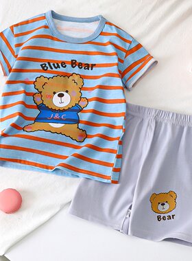 儿童短袖套装夏季新款男童短裤夏季纯棉衣服女童韩版童装薄款批发