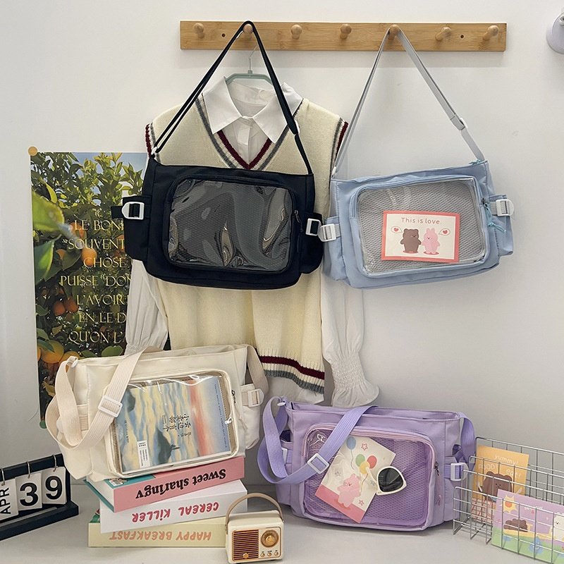 女透明吧唧单肩斜挎娃包痛包学院风百搭简约大容量上课装书邮差包